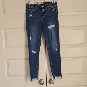 Women's Distressed Ankle Jeans in Blue